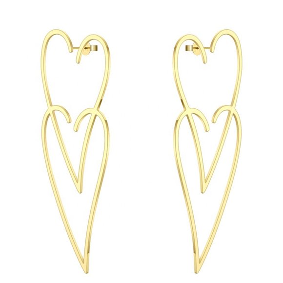 Jewelry - NEW Double Heart 18K Gold Stainless Steel Earring